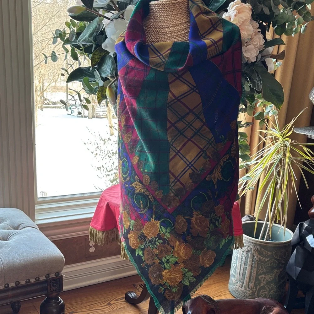 Liberty Multicolor Plaid and Floral Accent shall scarf